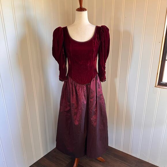 Vintage 90s Goth Regency Red Maxi Dress 7/8 - Picture 1 of 8